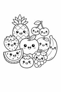 tegning af Sød frugt med ansigter – Kawaii stil
