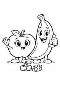 tegning af Æble og banan – Sjov tegneserie