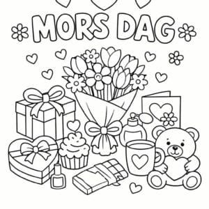 tegning af Mors dag gaver - Festlig