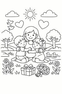 tegning af Mor i natur – Naturscene