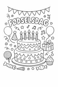 tegning af Fødselsdagskage – Sød tegneserie