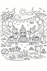 tegning af Fødselsdag i natur – Naturscene