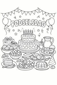 tegning af Fødselsdag kagebord – Detaljeret
