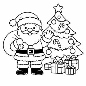 tegning af Julemand med juletræ - Festive and easy