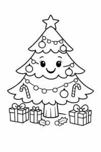 tegning af Smilende juletræ – Friendly and easy