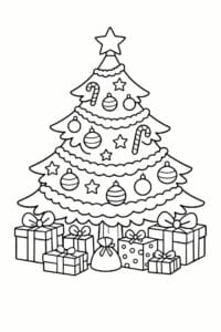 tegning af Juletræ med gaver – Bright and cheerful