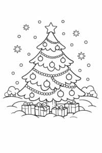 tegning af Juletræ i sne – Soft and wintery