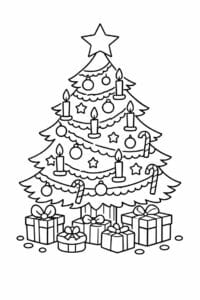 tegning af Juletræ med lys – Warm and bright