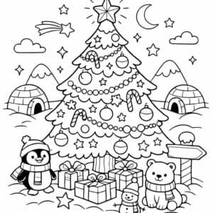 tegning af Juletræ på Nordpolen - Magical and fun