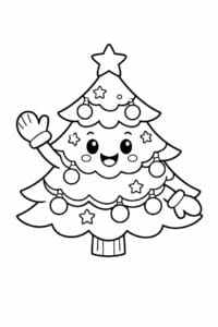tegning af Vinkende juletræ – Cute and playful