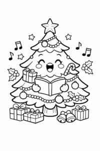 tegning af Juletræ synger julesang – Happy and playful