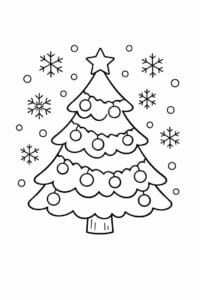 tegning af Juletræ med snefnug – Soft and simple