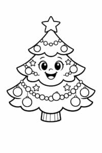 tegning af Juletræ med smil – Bold and happy