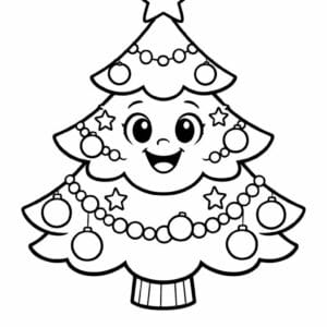 tegning af Juletræ med smil - Bold and happy