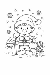 tegning af Nissedreng i sne – Soft and wintery
