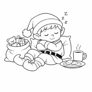 tegning af Sovende nissedreng - Calm and cozy