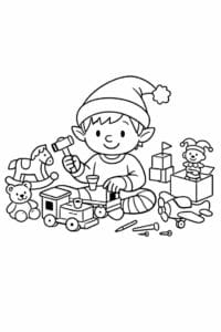 tegning af Nissedreng bygger legetøj – Playful and simple