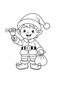 tegning af Nissedreng med klokke – Merry and bright