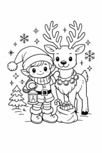 tegning af Nissedreng med rensdyr – Magical and cute