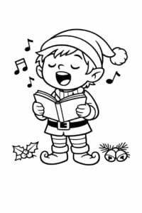 tegning af Nissedreng synger julesang – Happy and playful