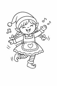 tegning af Dansende nissepige – Fun and playful