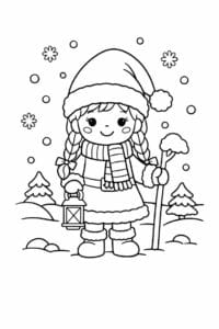 tegning af Nissepige i sne – Soft and wintery