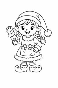 tegning af Vinkende nissepige – Cute and playful