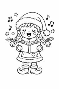 tegning af Nissepige synger julesang – Happy and playful