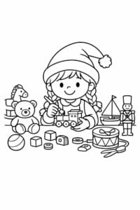 tegning af Nissepige laver legetøj – Playful and simple