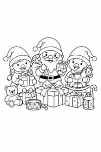 tegning af Nisser med gaver – Bright and cheerful