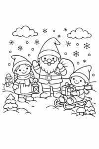 tegning af Nisser i sne – Soft and wintery