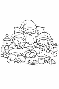 tegning af Sovende nisser – Calm and cozy
