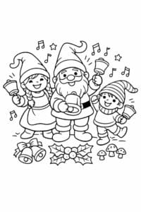 tegning af Nisser med klokker – Merry and bright