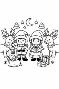 tegning af Nisser med rensdyr – Magical and cute