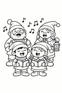 tegning af Nisser synger julesang – Happy and playful