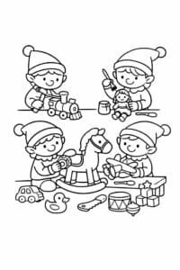 tegning af Nisser laver legetøj – Playful and simple