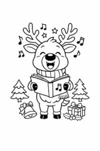 tegning af Rensdyr synger julesang – Happy and playful