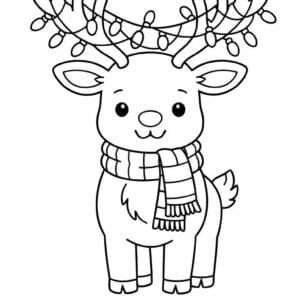 tegning af Rensdyr med julelys - Colorful and easy