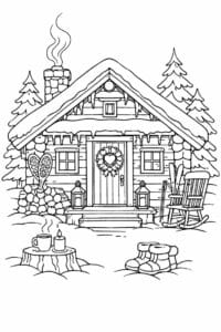 tegning af Cozy vinterhytte – Rustic and warm
