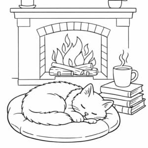 tegning af Cozy bog ved pejs - Quiet and relaxing
