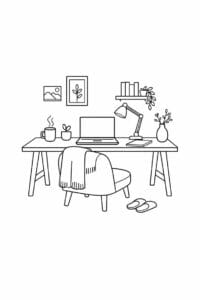 tegning af Cozy hjemmekontor – Minimal and warm