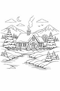 tegning af Cozy vinterlandskab – Serene and elegant