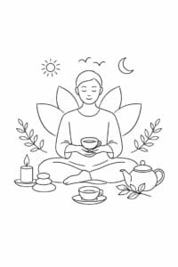 tegning af Mindfulness tea moment – Soft and mindful
