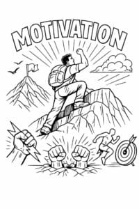 tegning af Motivation never give up – Strong and uplifting