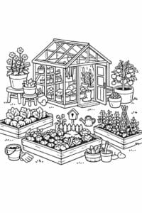 tegning af Tiny greenhouse garden – Bright and cozy