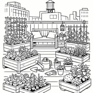 tegning af Tiny rooftop garden - Urban and fresh