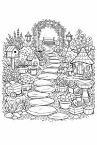 tegning af Tiny garden path – Peaceful and detailed