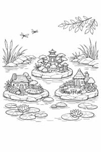 tegning af Tiny pond garden – Serene and natural