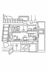 tegning af Tiny home kitchen – Compact and modern