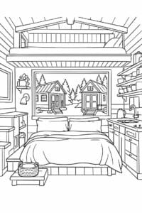 tegning af Tiny home bedroom – Calm and cozy